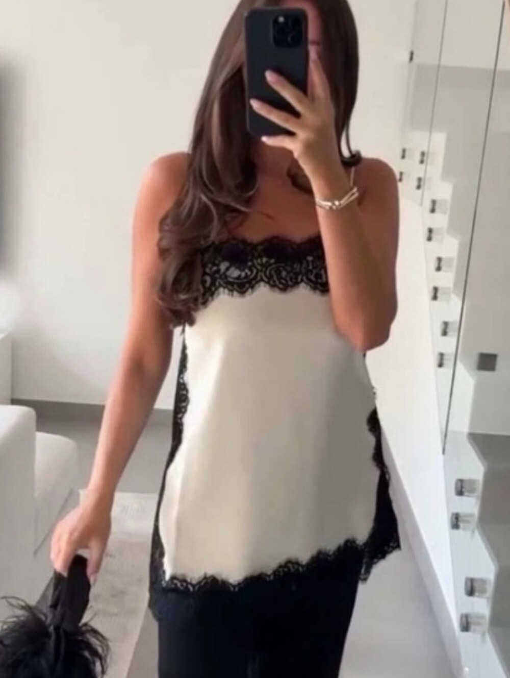 Zara NWT Satin Lace Top in Cream Black Size M - Picture 5 of 16